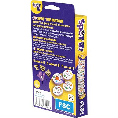 Asmodee Spot It Classic Card Game 2024 Refresh EcoBlister Edition 5in1 Visual Perception Game for Quick Reflexes and Family Fun Ages 6 28 Players 10 Minute Playtime