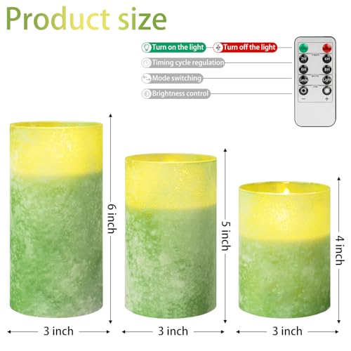 ANGELLOONG Glass LED Candles Flickering Flameless Battery Operated Candle with Remote Pillar Electric Timer Candles for Home Holiday Decor Sandblast Green