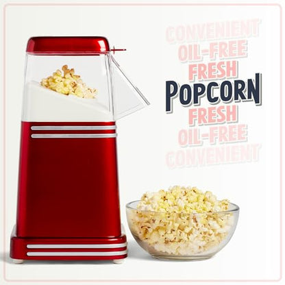 Nostalgia HotAir Electric Popcorn Maker 8 Cups Healthy Oil Free Popcorn with Measuring Scoop Retro Red