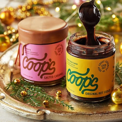 Coops Original Hot Fudge  Salted Caramel Sauce 2 Pack Gourmet All Natural Handcrafted Gluten Free NonGMO Chocolate Ice Cream Toppings Sundae Desserts 10 Ounce each