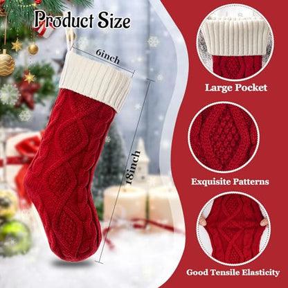 Ulico Christmas Stocking18 inch Large 2 Pack Cable Knitted Xmas Stocking for KidsHoliday and Family Stocking for Fireplace Christmas Holiday Party Decoration