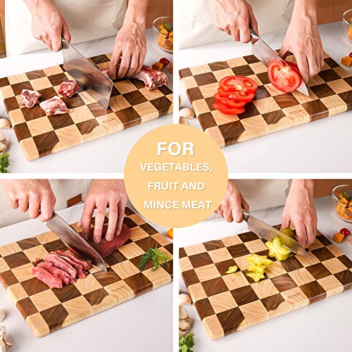 TJ POP End Grain Cutting Board Heavy Duty AcaciaRubber Wood Cutting Board For Kitchen Flippable Serving Board For Meat Bread  Fruits Rectangle Cutting Board 145 x 10 x 08 Inch