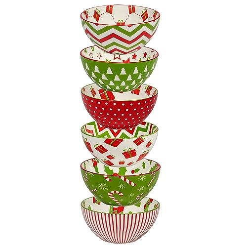 Certified International Holiday Fun 13 oz All Purpose Bowls Set of 6 Assorted Designs Multicolor