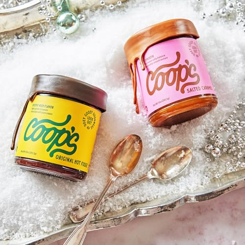 Coops Original Hot Fudge  Salted Caramel Sauce 2 Pack Gourmet All Natural Handcrafted Gluten Free NonGMO Chocolate Ice Cream Toppings Sundae Desserts 10 Ounce each