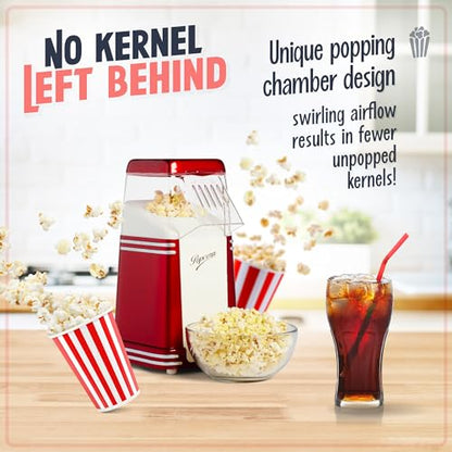 Nostalgia HotAir Electric Popcorn Maker 8 Cups Healthy Oil Free Popcorn with Measuring Scoop Retro Red