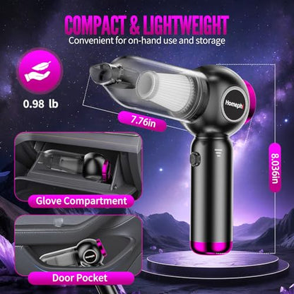 Car Vacuum Portable Cordless 17500Pa Suction 4 in 1 Mini Handheld Vacuum Cleaner Ultra Lightweight Compact Rechargeable Dust Buster Hand Vacuum for Car Interior Home Pet Hair Camping