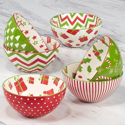 Certified International Holiday Fun 13 oz All Purpose Bowls Set of 6 Assorted Designs Multicolor